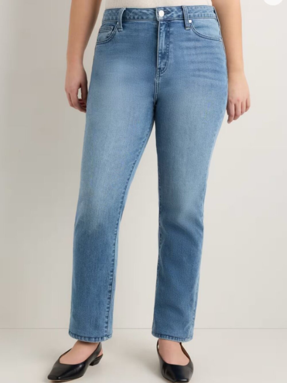 Quince Curvy Bella Stretch Straight Jeans Seaside Blue 24 NWOT 28" inseam